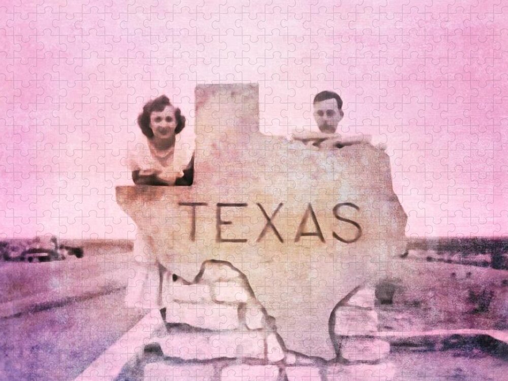 Affordable Jigsaw Puzzle featuring the photograph Retro Roadrip Texas by Judy Kennedy