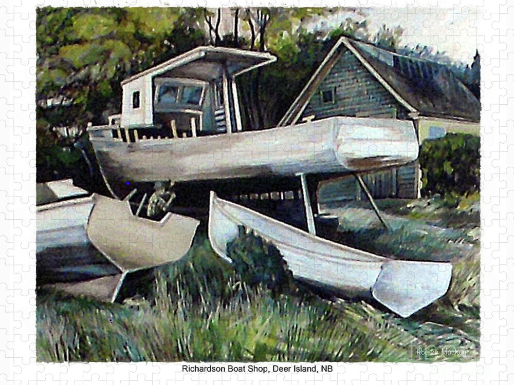 Rodney Mackay Jigsaw Puzzle featuring the painting Richardson Boat Shop by Art MacKay