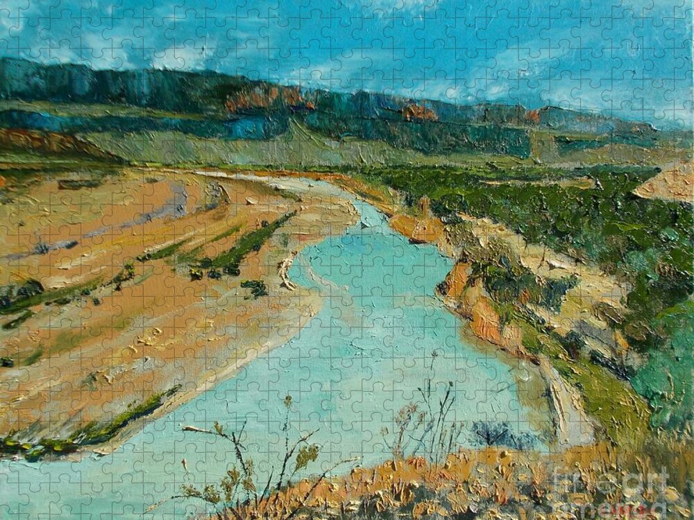 Texas Jigsaw Puzzle featuring the painting Rio Grand Crossing at Big Bend by Lilibeth Andre