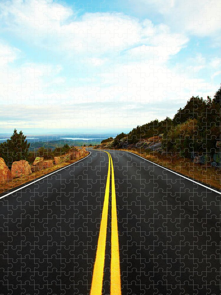 Curve Jigsaw Puzzle featuring the photograph Road Looking To Bar Harbor, Maine by Thomas Northcut