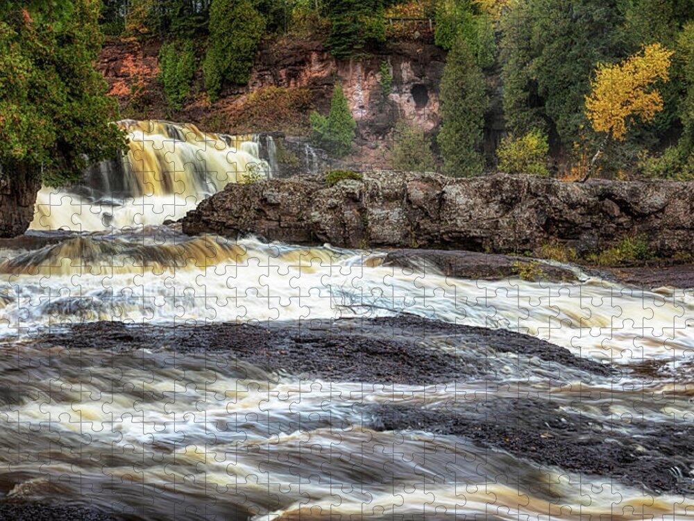 Waterfall Jigsaw Puzzle featuring the photograph Roaring Gooseberry Falls by Susan Rissi Tregoning