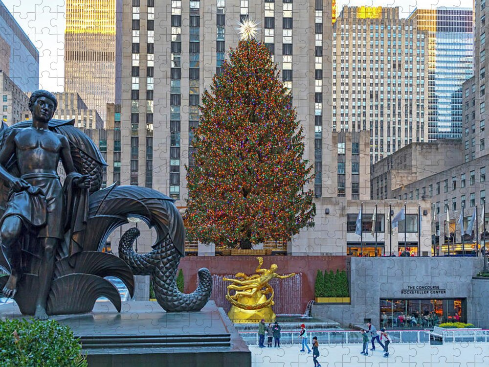 Estock Jigsaw Puzzle featuring the digital art Rockefeller Center At Christmas, Ny by Lumiere
