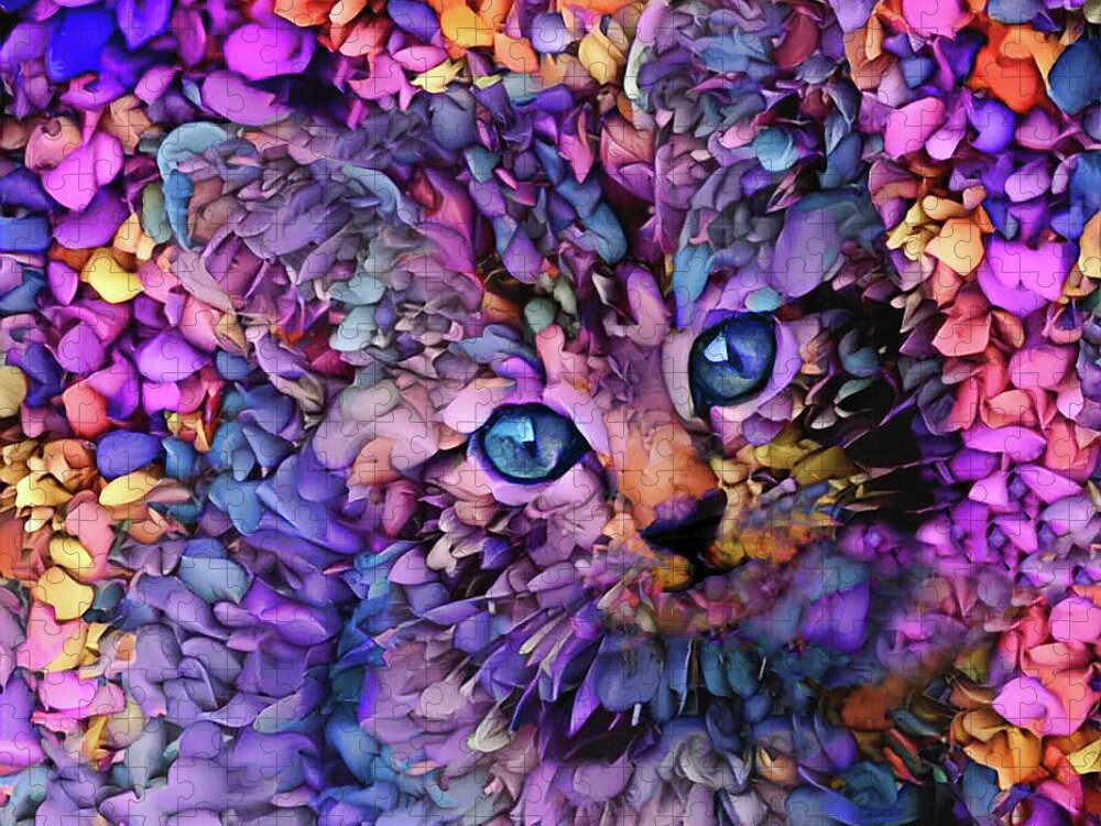 Tabby Kitten Jigsaw Puzzle featuring the digital art Rocko the Purple Tabby Kitten by Peggy Collins