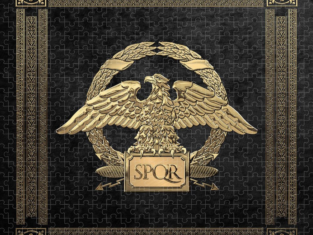 ‘treasures Of Rome’ Collection By Serge Averbukh Jigsaw Puzzle featuring the digital art Roman Empire - Gold Roman Imperial Eagle over Black Velvet by Serge Averbukh
