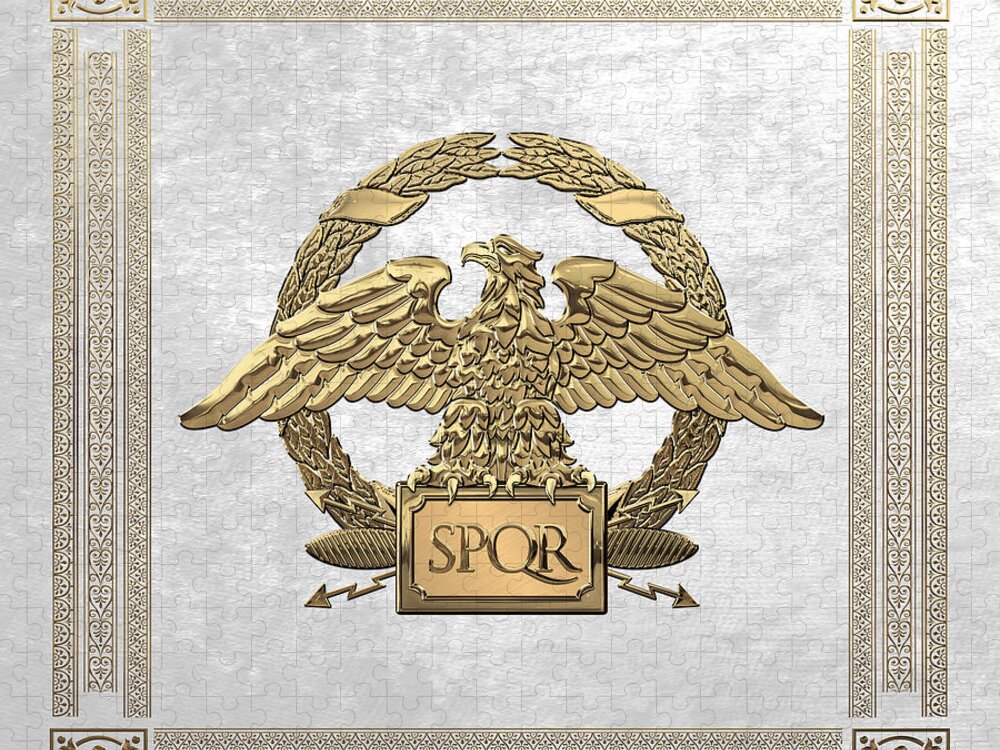 ‘treasures Of Rome’ Collection By Serge Averbukh Jigsaw Puzzle featuring the digital art Roman Empire - Gold Roman Imperial Eagle over White Velvet by Serge Averbukh