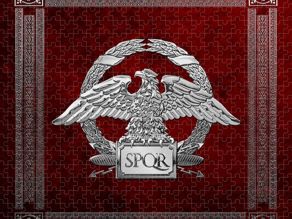 ‘treasures Of Rome’ Collection By Serge Averbukh Jigsaw Puzzle featuring the digital art Roman Empire - Silver Roman Imperial Eagle over Red Velvet by Serge Averbukh