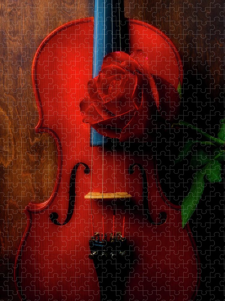 Violin Jigsaw Puzzle featuring the photograph Romantic Rose With Violin by Garry Gay