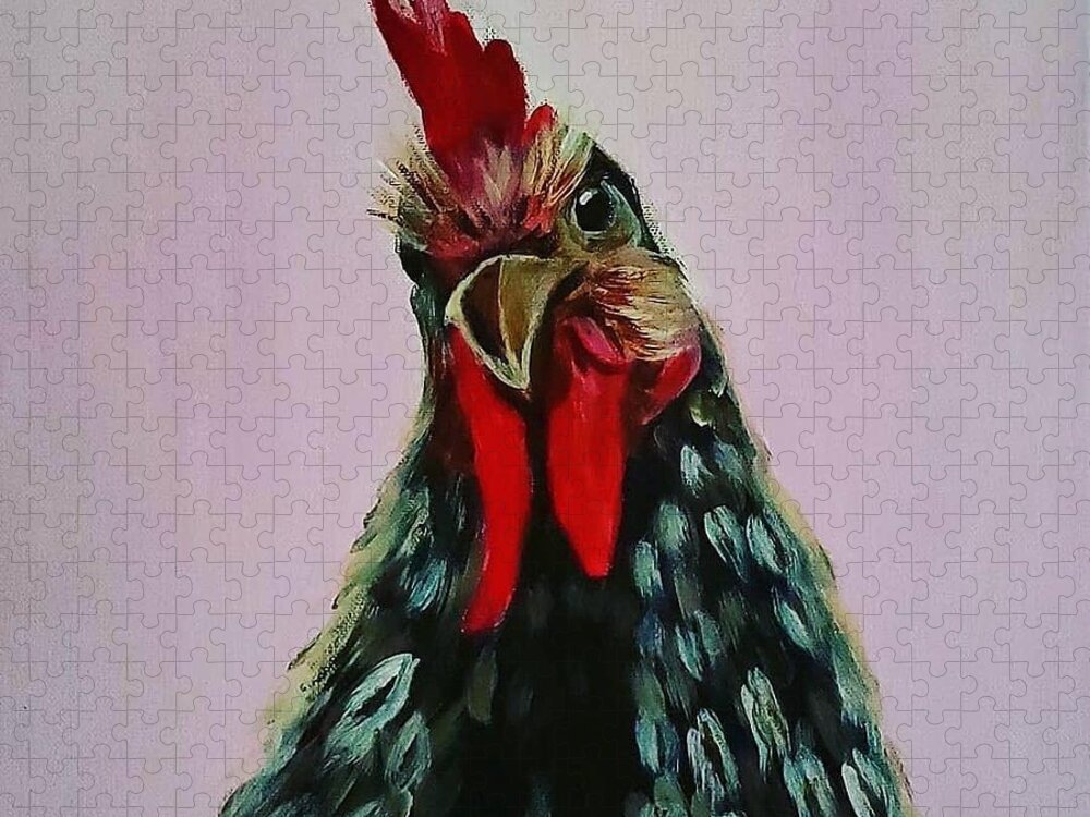 Chicken Jigsaw Puzzle featuring the painting Rooster by Amy Kuenzie