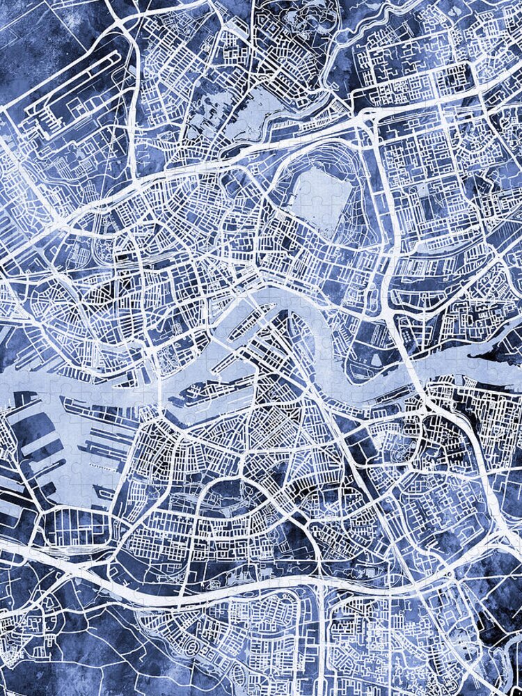 Rotterdam Jigsaw Puzzle featuring the digital art Rotterdam Netherlands City Map by Michael Tompsett