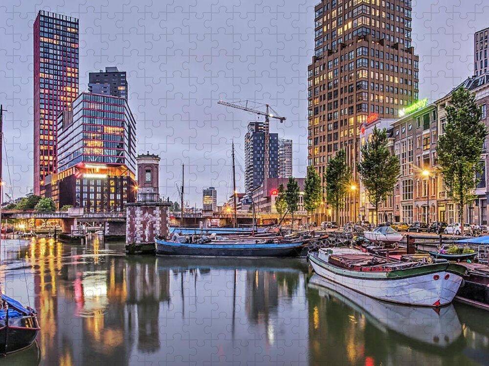 Apartment Jigsaw Puzzle featuring the photograph Rotterdam Wijnhaven in the blue hour by Frans Blok
