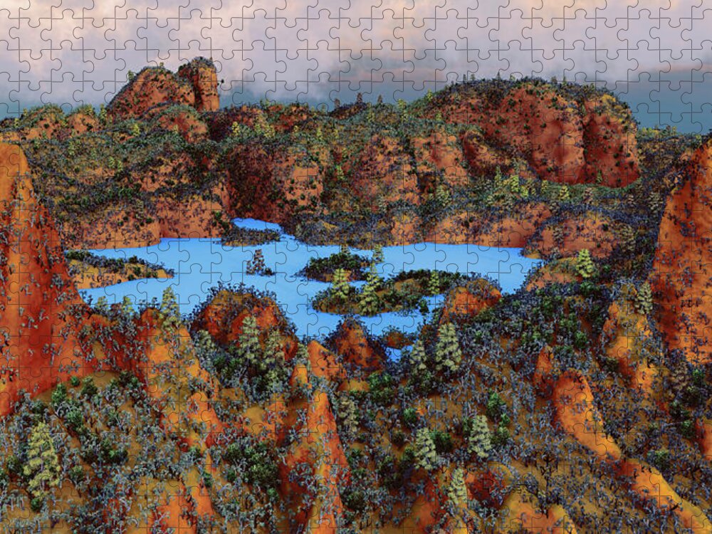 Fantasy Jigsaw Puzzle featuring the digital art Round Brown Lands by David Luebbert