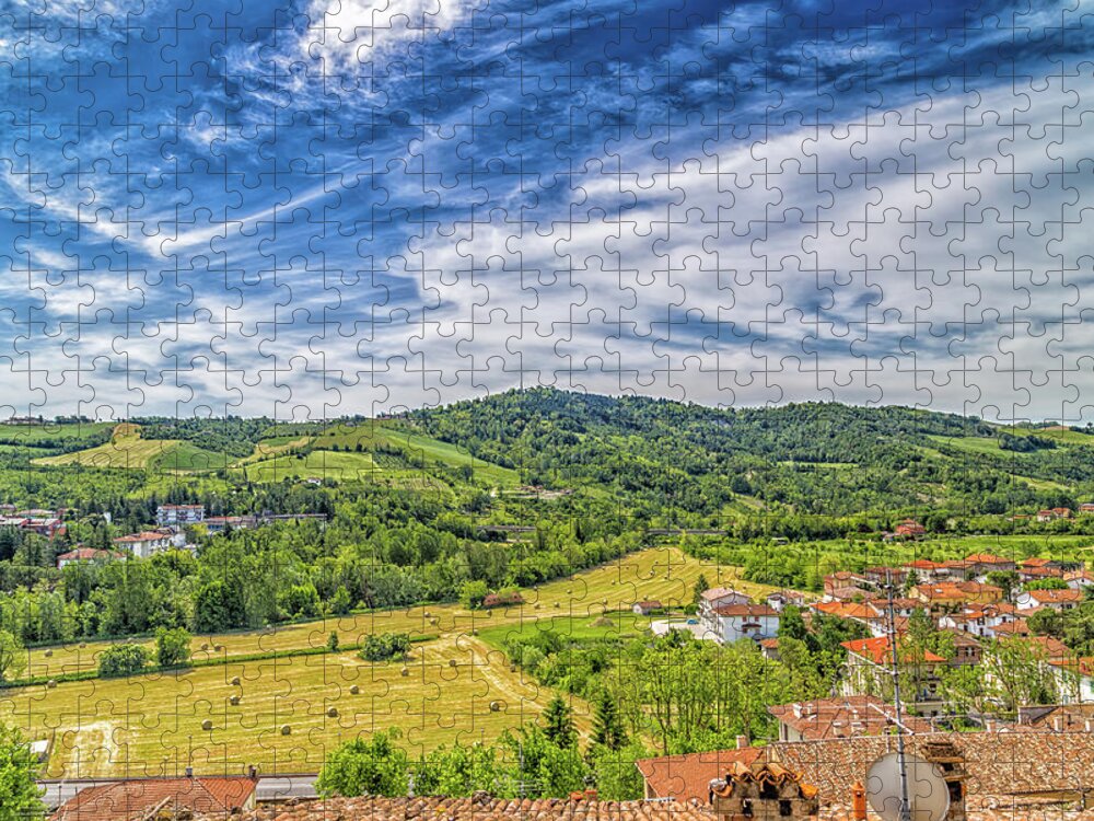 Italy Jigsaw Puzzle featuring the photograph round hay bales in the Italian countryside by Vivida Photo PC