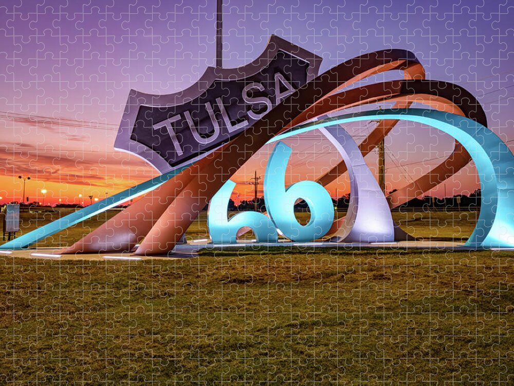 America Jigsaw Puzzle featuring the photograph Route 66 Rising - Tulsa Oklahoma Dawn by Gregory Ballos
