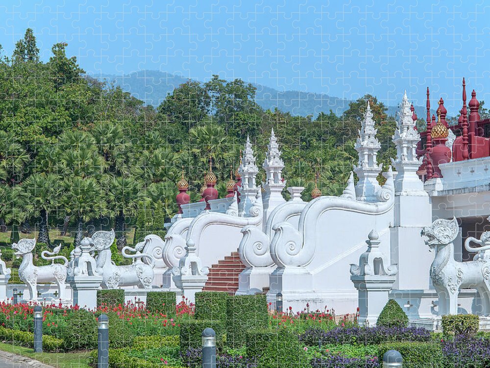 Scenic Jigsaw Puzzle featuring the photograph Royal Park Rajapruek Grand Pavilion Stairway Guardians DTHCM2607 by Gerry Gantt