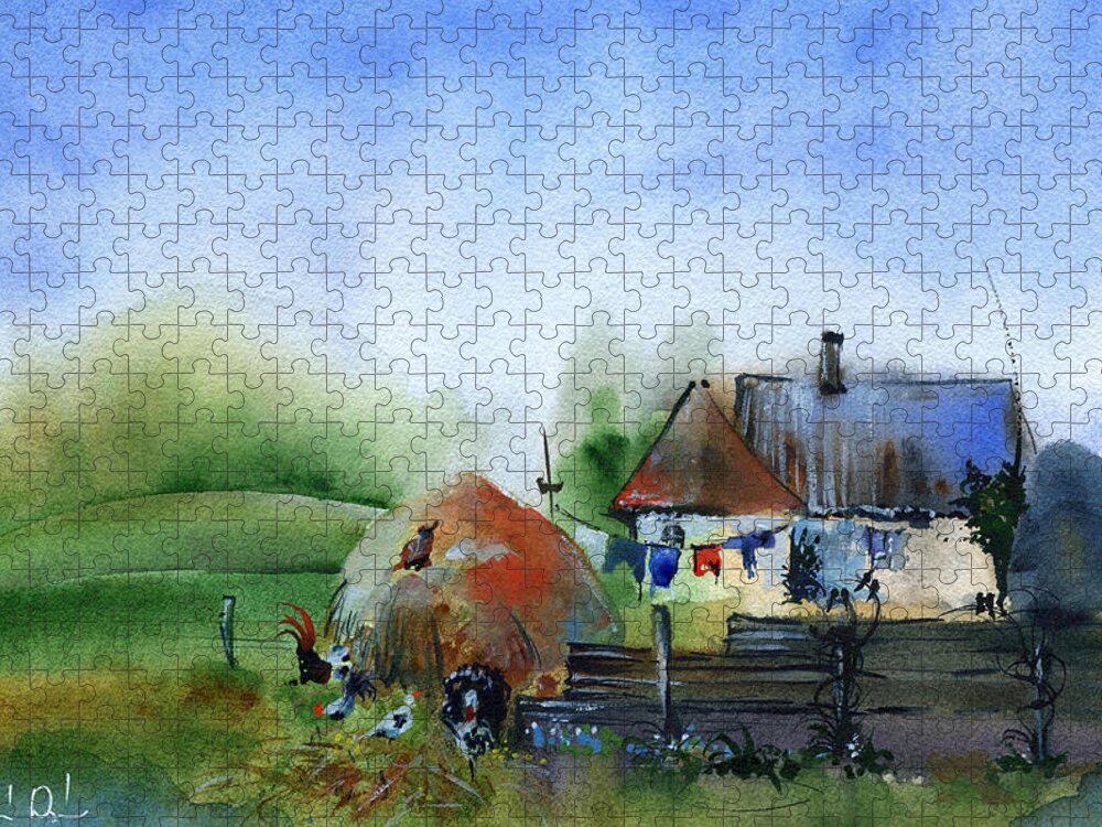 Landscape Jigsaw Puzzle featuring the painting Rural Countryside by Dora Hathazi Mendes