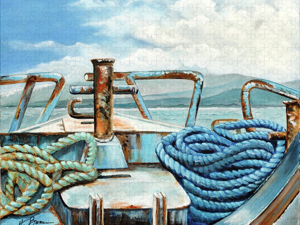 Boat Jigsaw Puzzle featuring the painting Rusty Bucket by Holly Bartlett Brannan