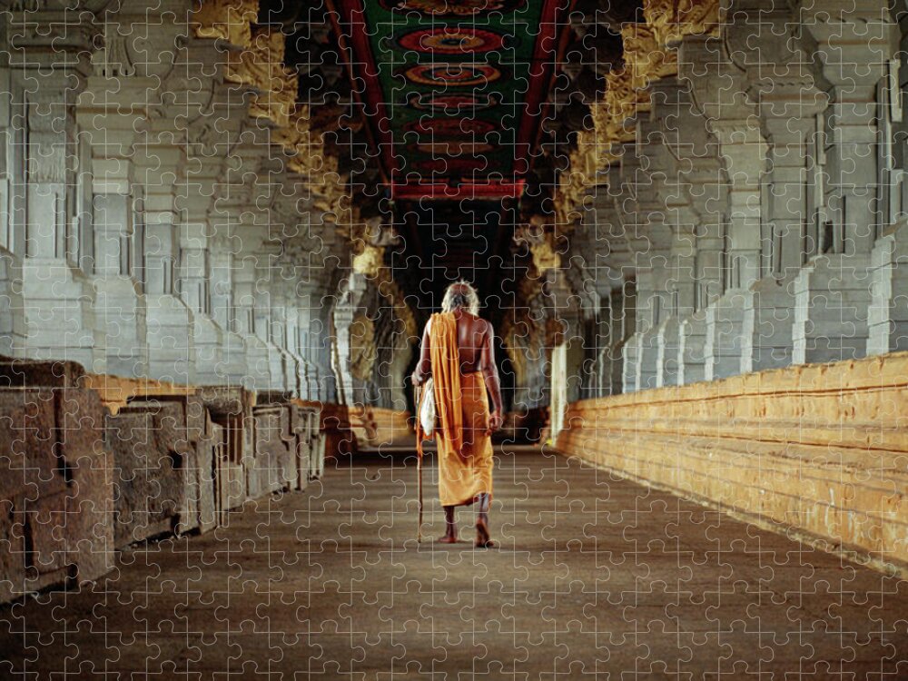 Hinduism Jigsaw Puzzle featuring the photograph Sadhu In Temple, Rear View by Xpacifica