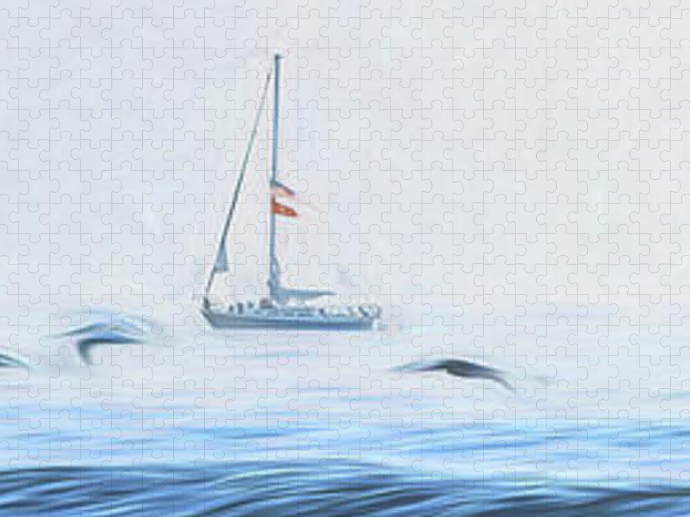 Sailboat Jigsaw Puzzle featuring the photograph Sailboat And Gulls by Steven Sparks