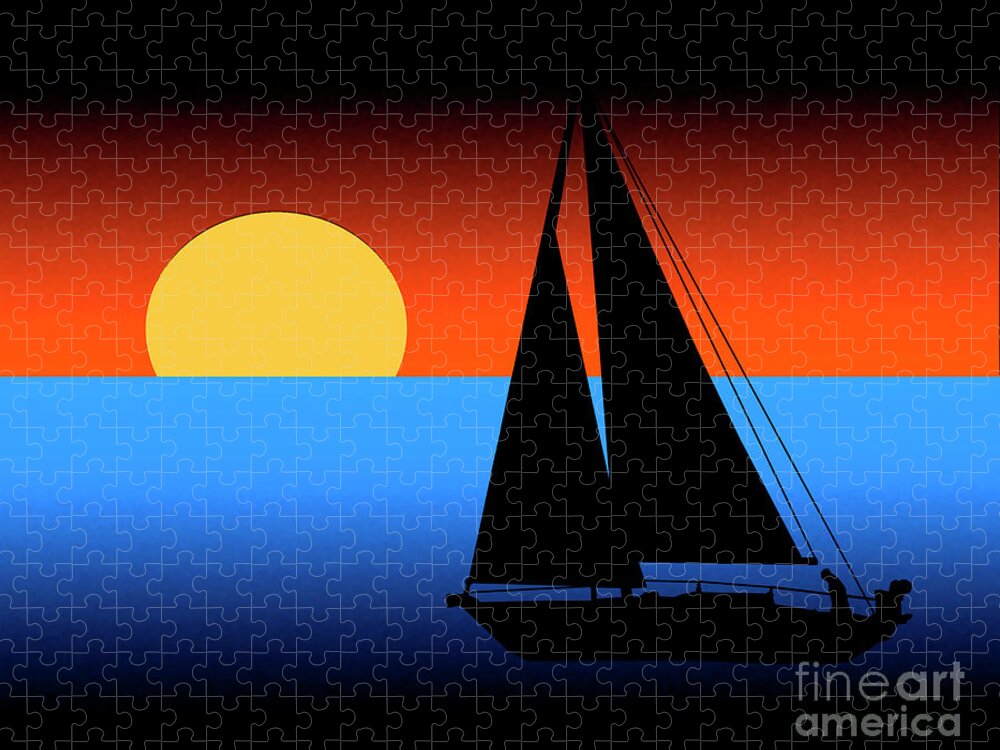 Sailboat Jigsaw Puzzle featuring the digital art Sailing Into The Sunset by Kirt Tisdale
