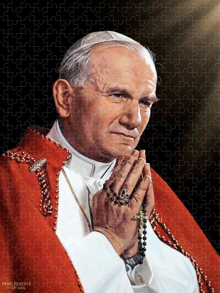 Pope John Paul Ii Jigsaw Puzzle featuring the painting Saint John Paul II by Mike Roberts