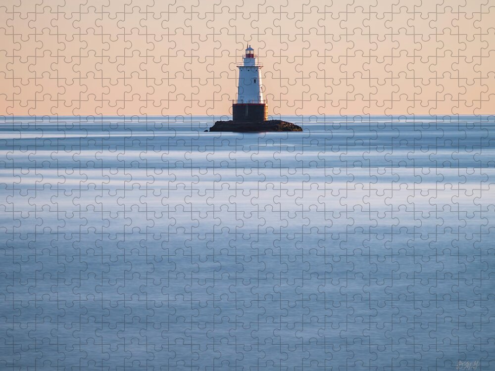 Atlantic Jigsaw Puzzle featuring the photograph Sakonnet Point Lighthouse Little Compton RI Color by David Gordon
