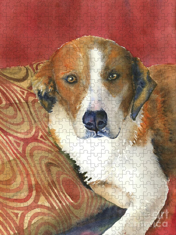 Dog Portrait Jigsaw Puzzle featuring the painting Sally by Amy Kirkpatrick