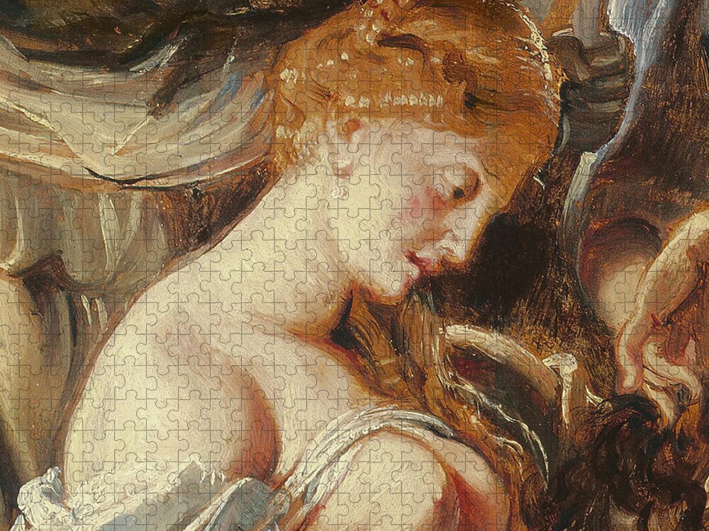 Rubens Jigsaw Puzzle featuring the painting Samson and Delilah, detail of Delilah by Rubens