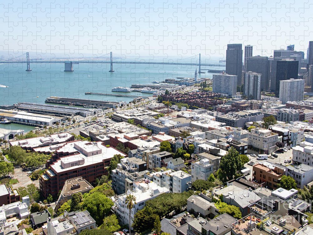 Wingsdomain Jigsaw Puzzle featuring the photograph San Francisco Downtown Financial District Cityscape Panorama With Bay Bridge R562 by Wingsdomain Art and Photography