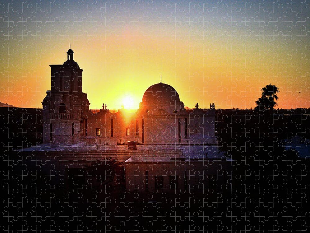 San Xavier Jigsaw Puzzle featuring the photograph San Xavier Mission Silhouette by Chance Kafka