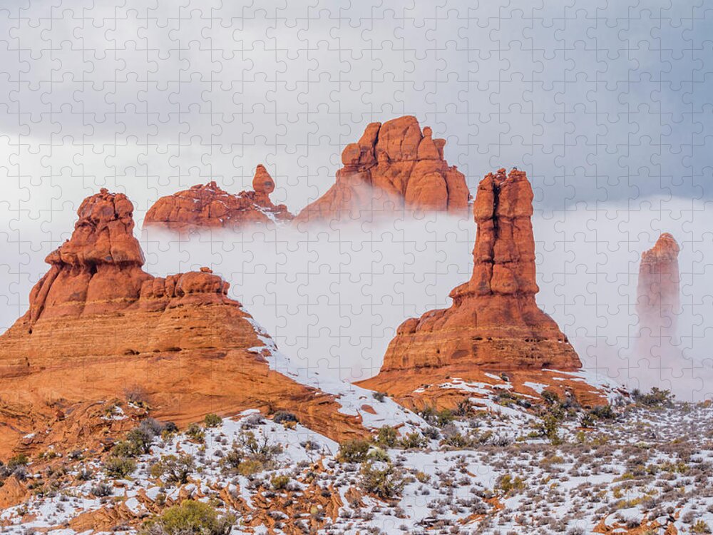 Jeff Foott Jigsaw Puzzle featuring the photograph Sandstone Formations In The Mist by Jeff Foott