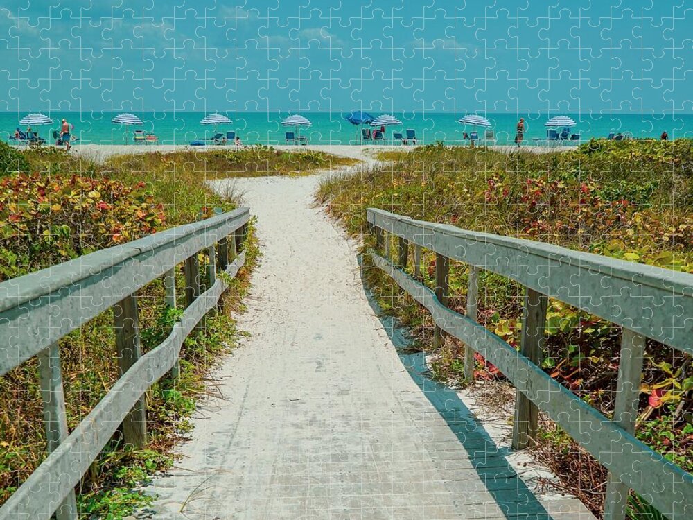 Boardwalk Jigsaw Puzzle featuring the photograph Sanibel Beach Umbrellas by Susan Rydberg