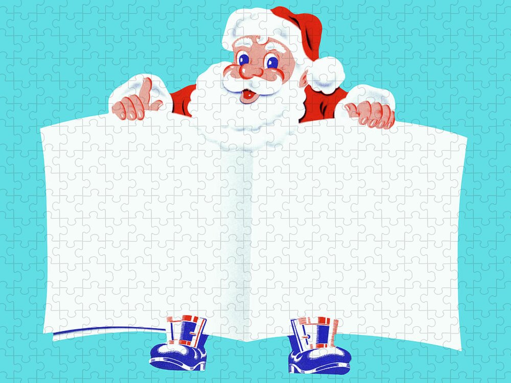 Blue Background Jigsaw Puzzle featuring the drawing Santa Claus Holding Open Book by CSA Images
