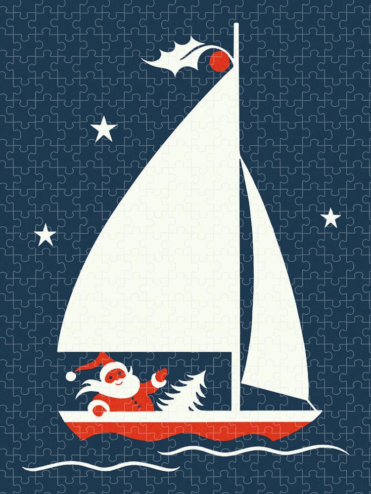 Activity Jigsaw Puzzle featuring the drawing Santa Claus on a Sailboat by CSA Images