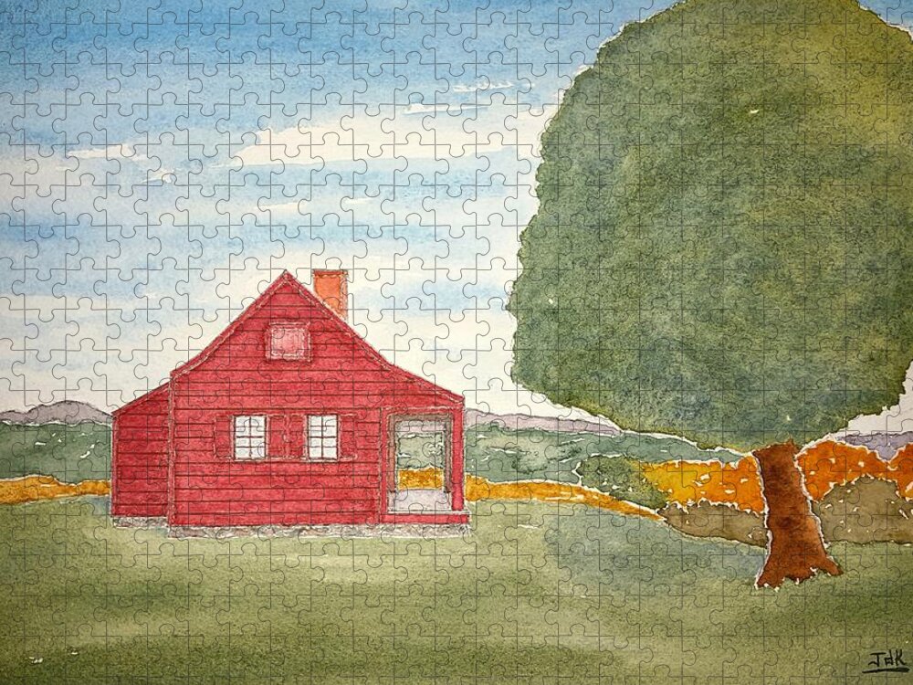 Watercolor Jigsaw Puzzle featuring the painting Saratoga Farmhouse Lore by John Klobucher