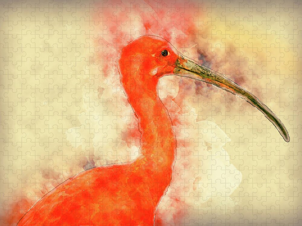 Scarlet Ibis Jigsaw Puzzle featuring the digital art Scarlet Ibis by Pheasant Run Gallery