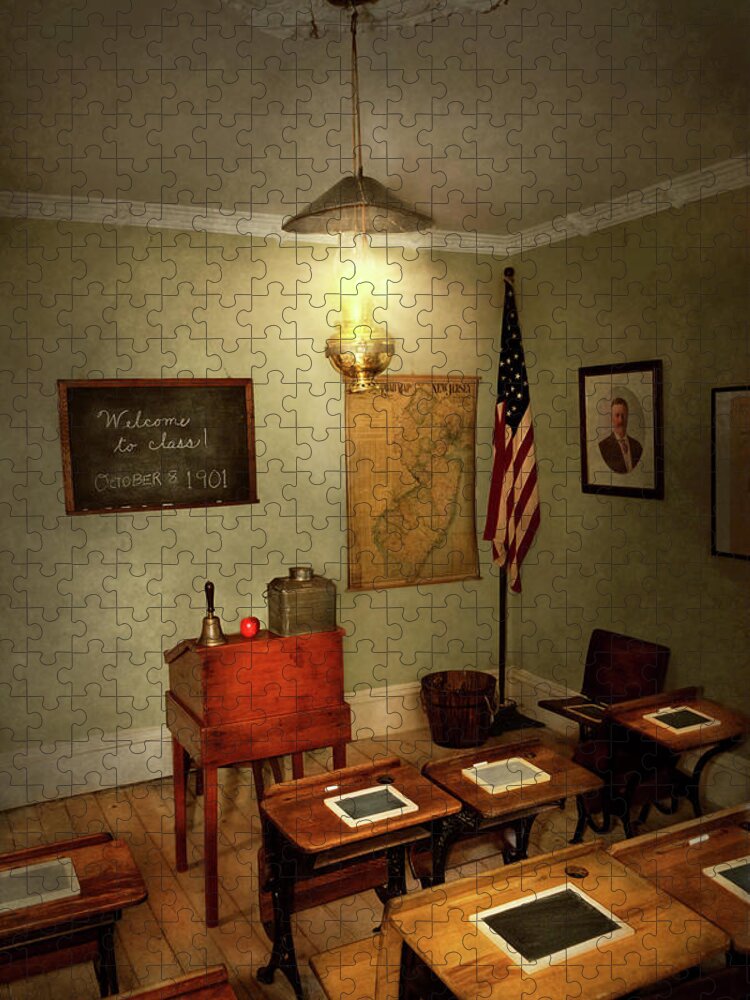 School Jigsaw Puzzle featuring the photograph School - Classroom - Welcome to class by Mike Savad