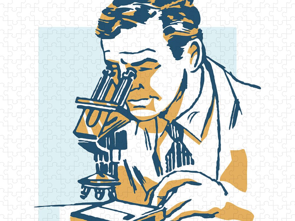 Biologist Jigsaw Puzzle featuring the drawing Scientist Using Microscope by CSA Images