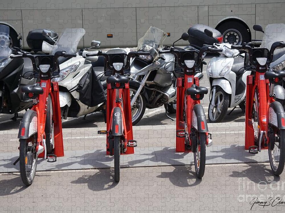 Scooter Jigsaw Puzzle featuring the photograph Scooters in Barcelona by Jimmy Clark
