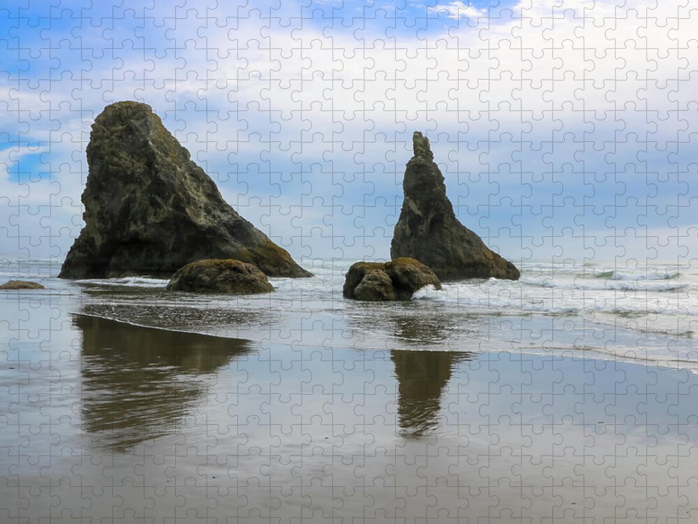 Bandon Beach Jigsaw Puzzle featuring the photograph Sea Stack and Spires 3, Bandon Beach, Oregon by Dawn Richards