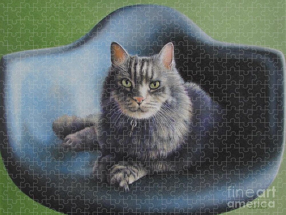 Cat Jigsaw Puzzle featuring the drawing Seat Taken by Pamela Clements