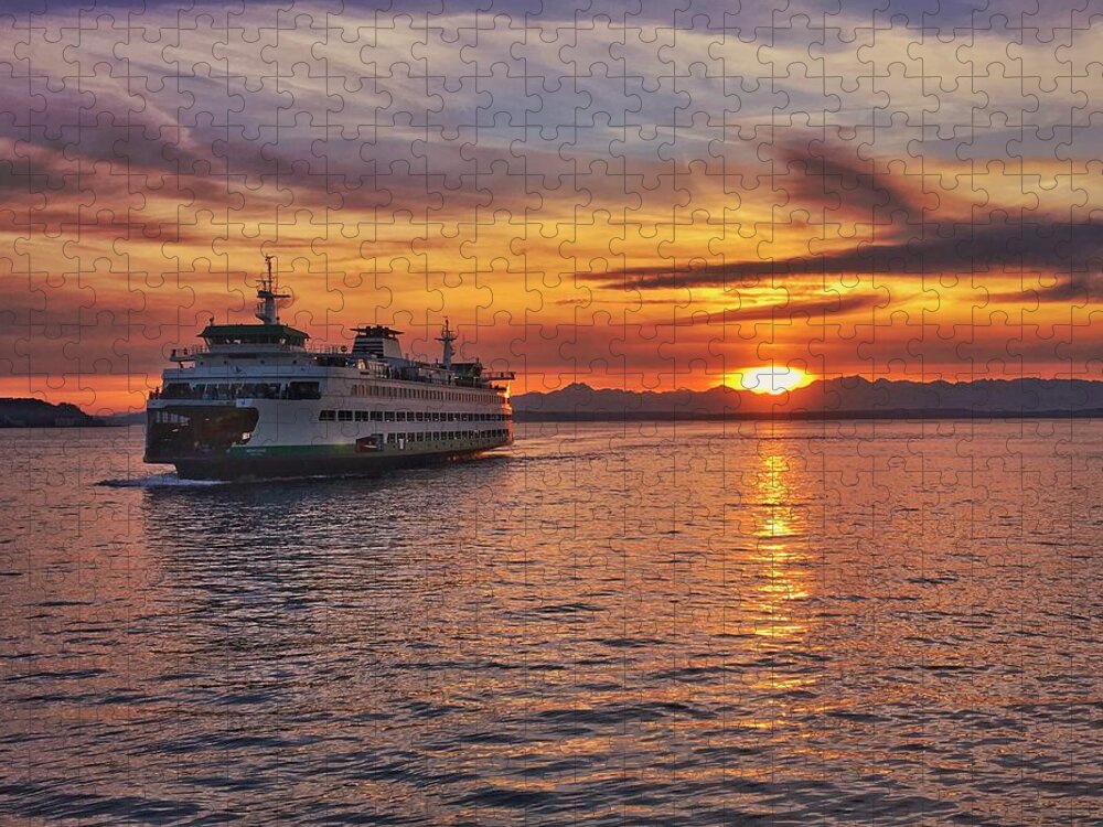Ferry Jigsaw Puzzle featuring the photograph Ferry at Sunset #2 by Jerry Abbott
