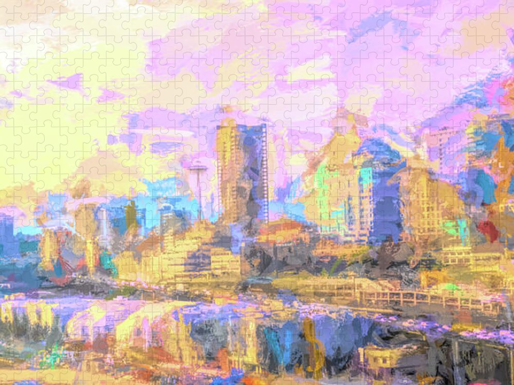 Seattle Jigsaw Puzzle featuring the photograph Seattle Skyline Abstract by Cathy Anderson