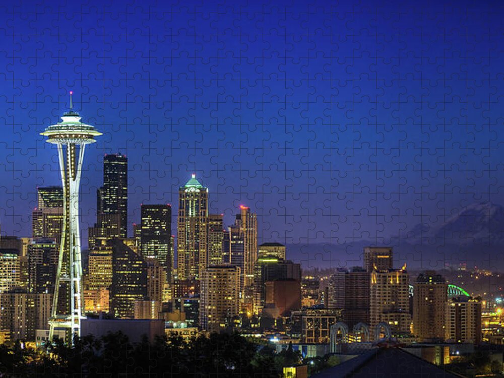 Dawn Jigsaw Puzzle featuring the photograph Seattle Skyline by Sebastian Schlueter (sibbiblue)