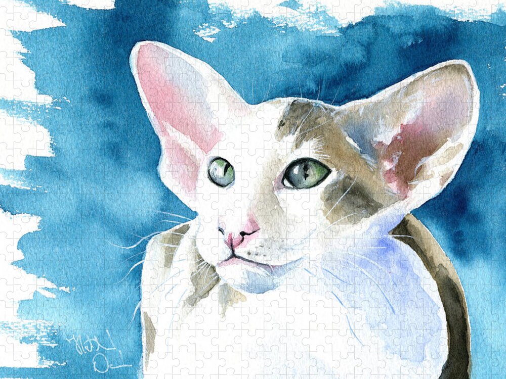 Peterbald Jigsaw Puzzle featuring the painting Selene Peterbald Cat Painting by Dora Hathazi Mendes