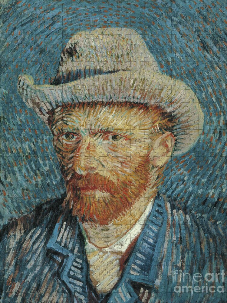 Self Portrait With Felt Hat Jigsaw Puzzle featuring the painting Self Portrait with Felt Hat, 1887-88 by Vincent Van Gogh