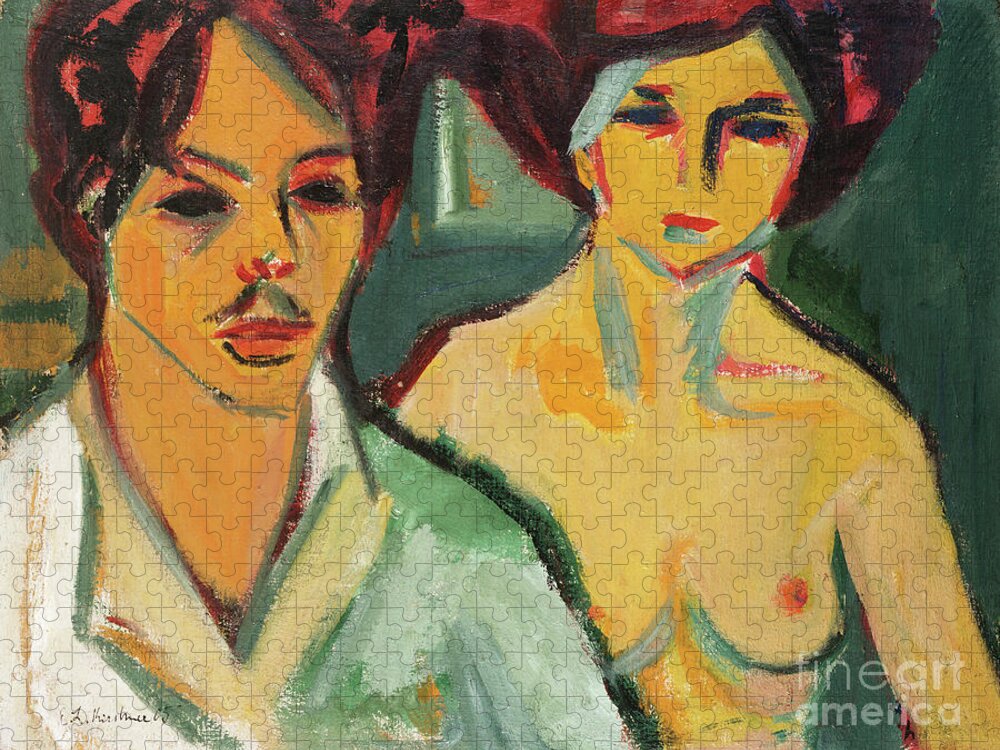 Art Jigsaw Puzzle featuring the painting Self Portrait With Model, 1905 by Ernst Ludwig Kirchner