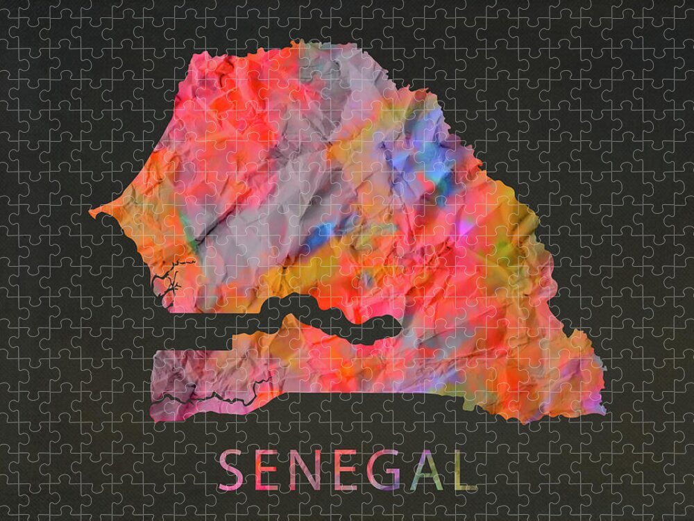 Senegal Jigsaw Puzzle featuring the mixed media Senegal Tie Dye Country Map by Design Turnpike