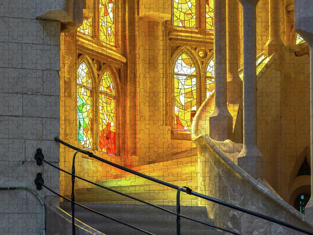 Sagrada Familia Jigsaw Puzzle featuring the photograph Shadows of Sagrada Familia by Douglas Wielfaert
