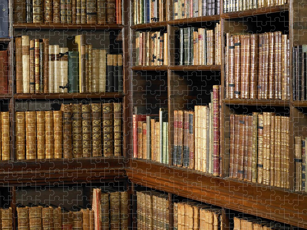Shelves Of Old Books In Library Jigsaw Puzzle by Dougal Waters 