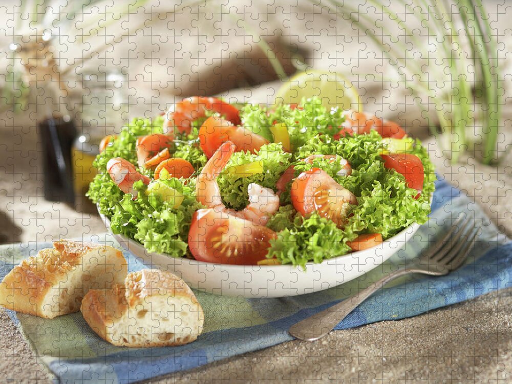 Grass Jigsaw Puzzle featuring the photograph Shrimp, Vegetable And Salad In Plate by Westend61